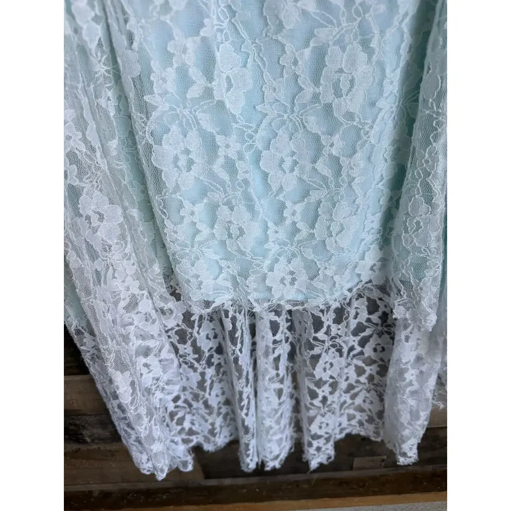 Free People Lace Hi Low Dress L Blue Floral Nesting Doll